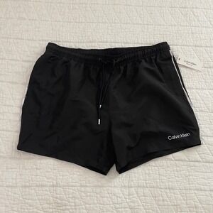 Calvin Klein Mens Swim Trunks Black Logo Tape Board Shorts XXL New